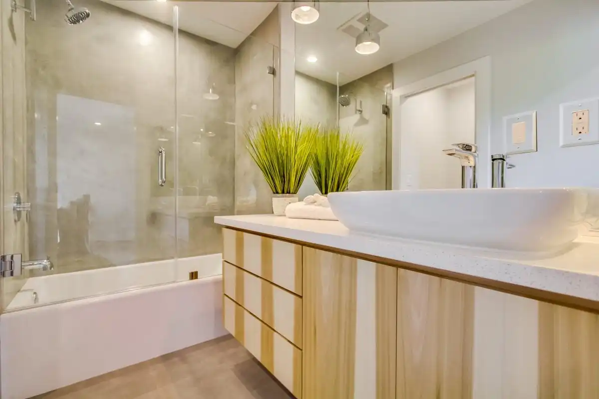 renovated bathroom with clean, modern design elements