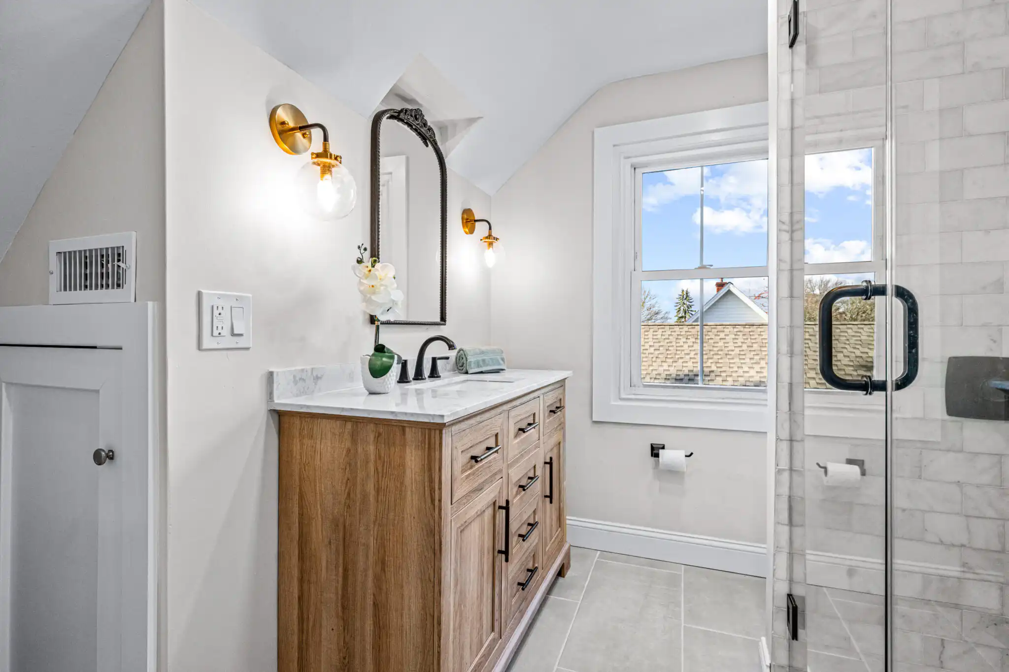 full bathroom remodel with new shower, plumbing, and vanity