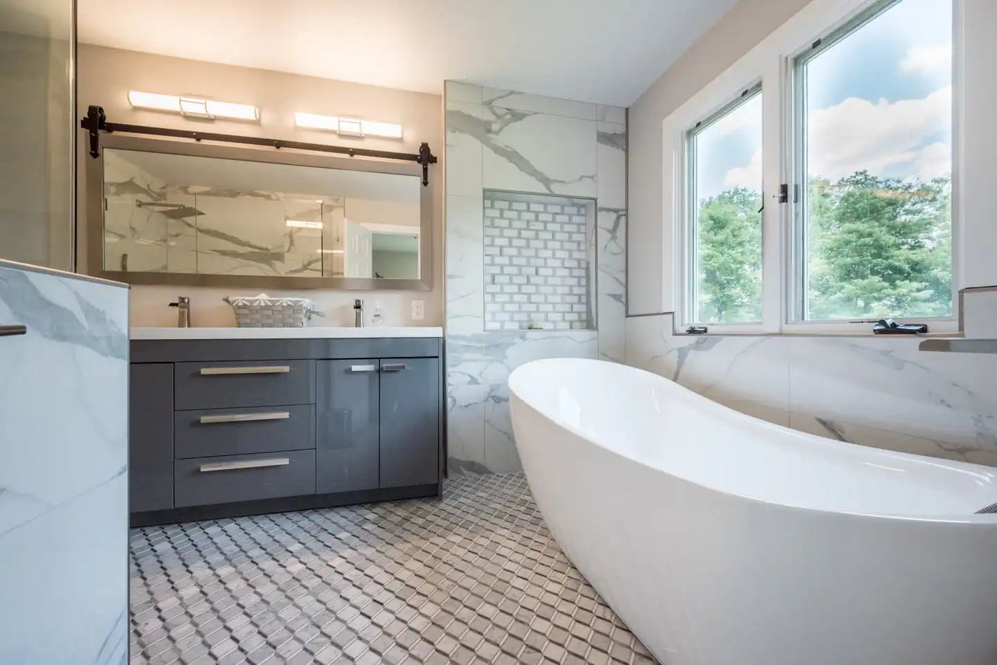 custom bathroom tile installation for this bathroom renovation